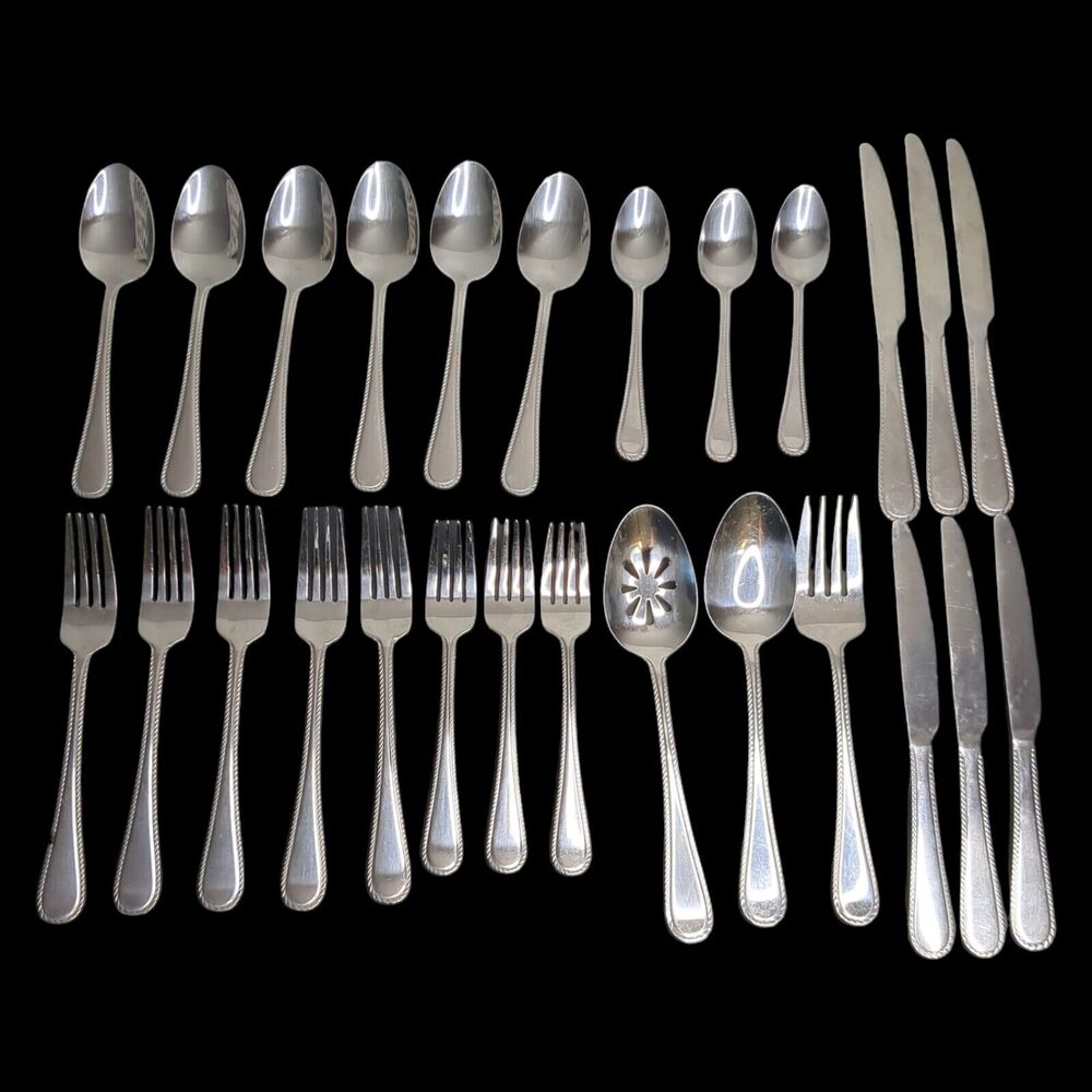 International ADVENTURE Flatware Stainless 26 Piece Mixed Lot Rope Silverware